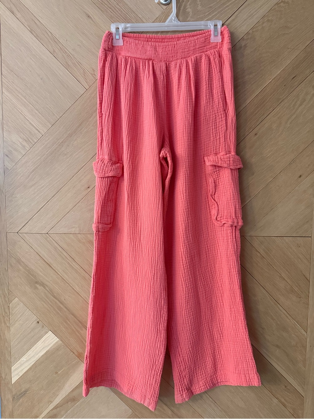 aerie Coral Wide-Leg Cotton Gauze Cargo Pants